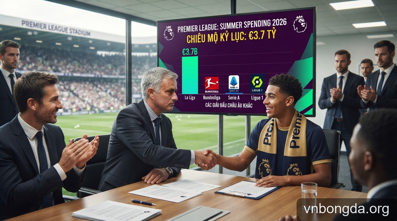 Chuyển nhượng hè 2026: Premier League thiết lập kỷ lục chi tiêu 3,7 tỷ euro, bóng đá châu Âu bị 'hút máu'?